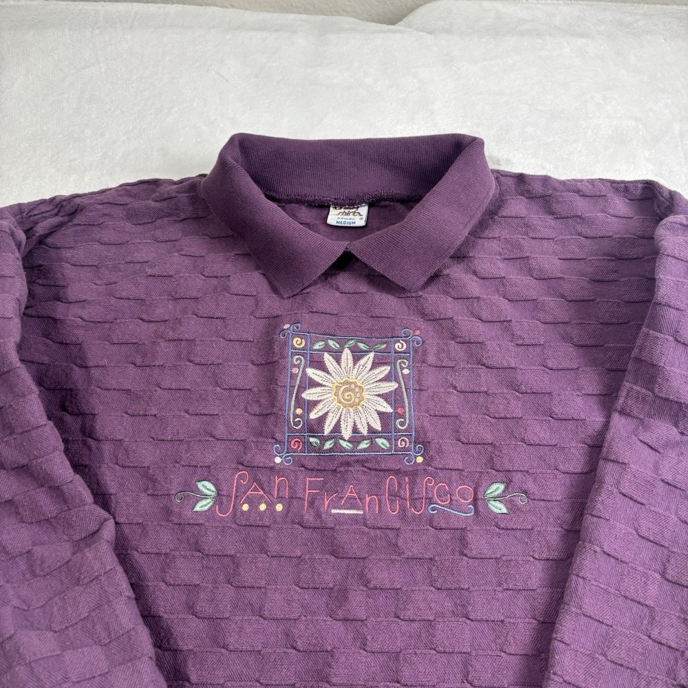 VTG Crazy Shirts San Fransico Purple LS Collared Pullover Sweater Mens M - Picture 2 of 8